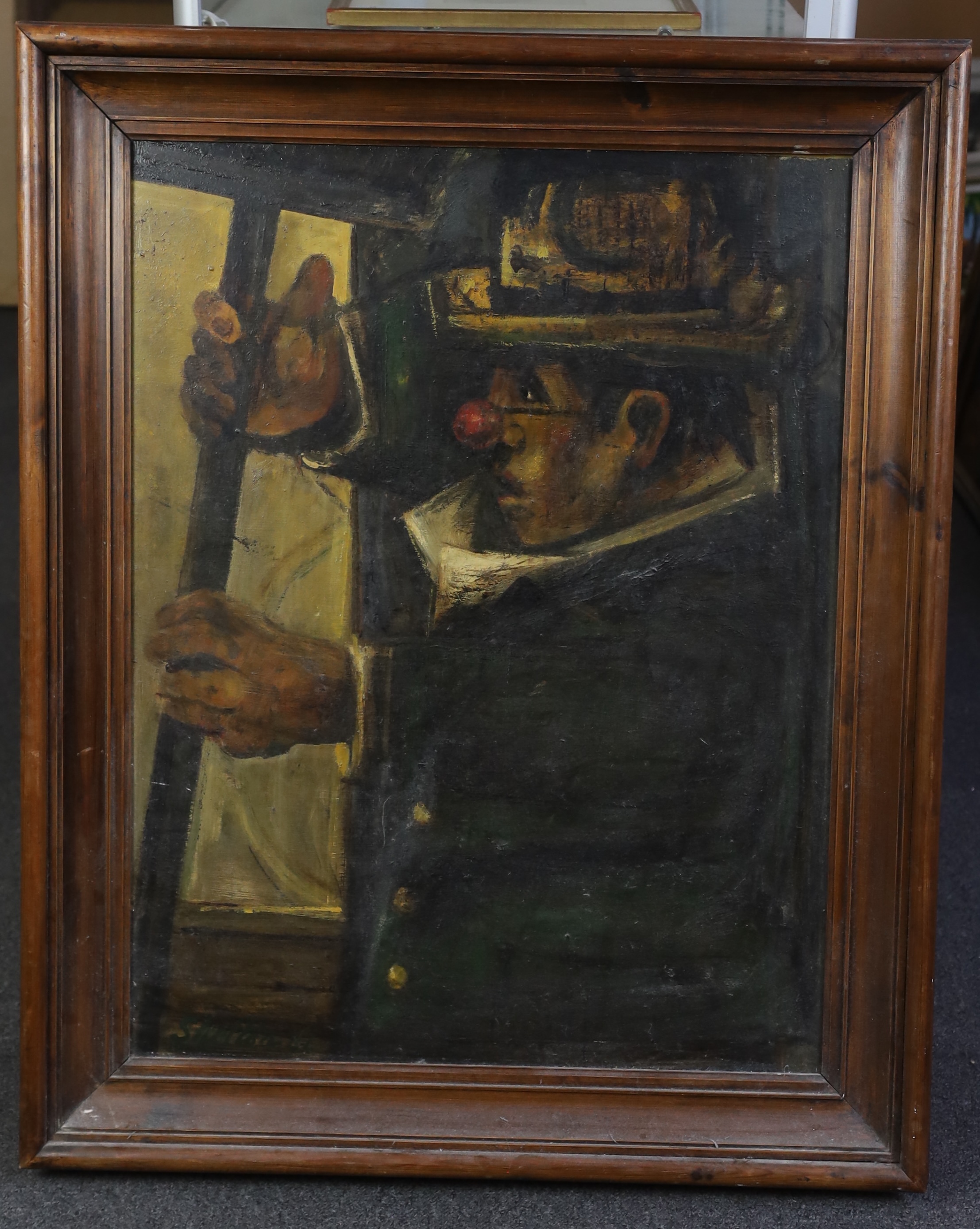 John Shelton (British, 1923-1993), Study of a clown, oil on board, 79 x 60cm